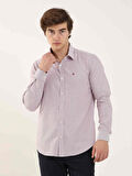 Dufy Bordo Erkek Slim Fit Çizgili Brent Yaka Uzun Kol Gömlek - 99559