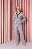 Kadın V Yaka Puantiye Desen Bambu İnterlok Anne Pijama Takımı P5046