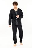 Erkek Boydan Düğmeli Yüksel Kalite Pamuk Pijama Takımı 16511