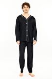 Erkek Boydan Düğmeli Yüksel Kalite Pamuk Pijama Takımı 16511