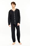 Erkek Boydan Düğmeli Yüksel Kalite Pamuk Pijama Takımı 16511
