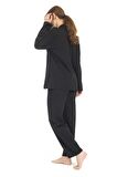 Kadın Gömlek Yaka Boydan Düğmeli Penye Pijama Takımı 200493