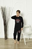 Yeni Sezon Erkek Çocuk Gez Garson Uzun Kollu Pamuk Penye Pijama Takımı 5084