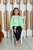Yeni Sezon Kız Çocuk Garson Uzun Kollu Pamuk Cat Desen Penye Pijama Takımı 6053