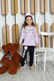 Yeni Sezon Kız Çocuk Garson Uzun Kollu Pamuk Cat Desen Penye Pijama Takımı 6053