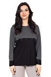 Yeni Sezon Kadın Orta Yaş ve Üzeri Viskoz Çizgili Yüksek Kalite Anne Penye Bluz 24352