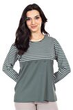 Yeni Sezon Kadın Orta Yaş ve Üzeri Viskoz Çizgili Yüksek Kalite Anne Penye Bluz 24352