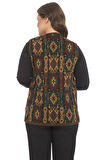 Kadın Etnik Desen Klasik Triko Örgü Kilim Anne Yelek 1052