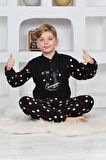 Yeni Sezon Sonbahar/Kış Erkek Çocuk Best Desenli Yaka Düğmeli Polar Pijama Takımı 4533