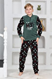 Yeni Sezon Sonbahar/Kış Erkek Çocuk Best Desenli Yaka Düğmeli Polar Pijama Takımı 4533