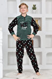 Yeni Sezon Sonbahar/Kış Erkek Çocuk Best Desenli Yaka Düğmeli Polar Pijama Takımı 4533