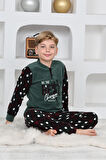 Yeni Sezon Sonbahar/Kış Erkek Çocuk Best Desenli Yaka Düğmeli Polar Pijama Takımı 4533