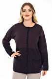 Yeni Sezon Kadın Triko Örgü Sıkı Dokuma Düğmeli Desenli Anne Kışlık Hırka 2435-Mürdüm
