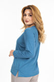 Yeni Model Taş İşlemeli Yuvarlak Yaka Likralı Anne Penye Bluz 6420