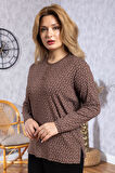 Kadın Yeni Model Yüksek Kalite Yuvarlak Yaka Patlı Orta Yaş Anne Penye Bluz 6545