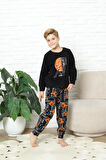 Yeni Stil Sonbahar/Kış Erkek Çocuk Basketball Desenli Polar Pijama Takımı 4562
