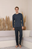 Erkek İnterlok Rahat Kalıp Sıfır Yaka Yüksek Kalite Pamuk Pijama Takımı 16675