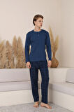 Erkek İnterlok Rahat Kalıp Sıfır Yaka Yüksek Kalite Pamuk Pijama Takımı 16675