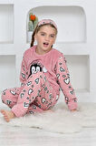Yeni Sezon Sonbahar/Kış Kız Çocuk Penguen Desenli Polar Pijama Takımı 4994