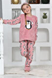 Yeni Sezon Sonbahar/Kış Kız Çocuk Penguen Desenli Polar Pijama Takımı 4994