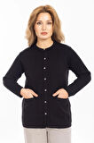 Yeni Model Kadın Triko Örgü Düğmeli Yumuşak Doku Kadın Kışlık Hırka 30270-Siyah