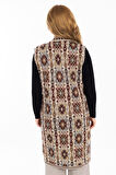 Kadın Klasik Etnik Desen Triko Örgü Kilim Anne Yelek 1052 Uzun