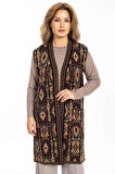 Kadın Klasik Etnik Desen Triko Örgü Kilim Anne Yelek 1052 Uzun