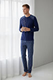 Erkek İnterlok Rahat Kalıp Sıfır Yaka Pamuk Pijama Takımı 6779