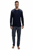 Erkek İnterlok Rahat Kalıp Sıfır Yaka Pamuk Pijama Takımı 6779