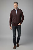 Erkek Orta Yaş ve Üzeri Triko Örgü Akrilik Fermuarlı Kışlık Baba Hırka 2062-Bordo