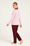 Kadın Milan Kumaş Rahat Kalıp Düğmeli Yumuşacık Pijama Takımı 4982