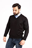 Erkek İnce Yün Triko Örgü Regular Baba V Yaka Kazak 5130