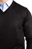 Erkek İnce Yün Triko Örgü Regular Baba V Yaka Kazak 5130