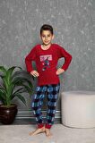 Yeni Sezon Sonbahar/Kış Erkek Çocuk Gez Garson Polar Pamuk Desenli Pijama Takımı 3029-Kırmızı