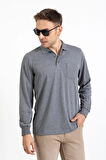 Erkek Orta Yaş ve Üzeri Polo Yaka Cepli Uzun Kollu Mevsimlik Sweatshirt 1103-Gri