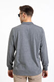 Erkek Orta Yaş ve Üzeri Polo Yaka Cepli Uzun Kollu Mevsimlik Sweatshirt 1103-Gri