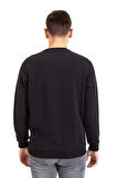 Erkek Klasik Regular Kalıp Pamuklu Selanik Yuvarlak Yaka Sweatshirt 1111-Siyah