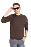 Erkek Klasik Regular Kalıp Pamuklu Selanik Yuvarlak Yaka Sweatshirt 1111-Kahve Rengi