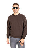 Erkek Klasik Regular Kalıp Pamuklu Selanik Yuvarlak Yaka Sweatshirt 1111-Kahve Rengi