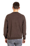 Erkek Klasik Regular Kalıp Pamuklu Selanik Yuvarlak Yaka Sweatshirt 1111-Kahve Rengi