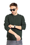 Erkek Klasik Regular Kalıp Pamuklu Selanik Yuvarlak Yaka Sweatshirt 1111-Haki Yeşili