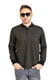 Erkek Orta Yaş ve Üzeri Polo Yaka Cepli Uzun Kollu Fitilli Mevsimlik Sweatshirt 1219-Haki Yeşili
