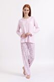 Kadın Dört Mevsim Dantel Desenli Melisa Kumaş Yüksek Kalite Yuvarlak Yaka Pijama Takımı 1361