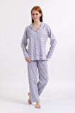 Kadın Dört Mevsim %100 Pamuk Düğmeli Kalp Desenli Yüksek Kalite Pijama Takımı 9323