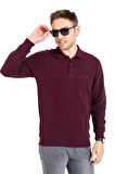 Erkek Klasik Regular Kalıp Pamuklu Selanik Polo Yaka Sweatshirt 1108-Bordo