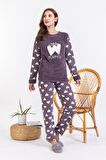 Yeni Sezon Sonbahar/Kış Kadın Welsoft Polar Yuvarlak Yaka Kalp Desenli Kalın Pijama Takımı 30008