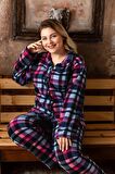 Sonbahar/Kış Welsoft Polar Düğmeli Ekose Desenli Kadın Büyük Beden Pijama Takımı P200127