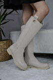 Kadın Milano Diz Boyu Çizme  krem
