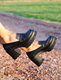 Kadın Tokasız 8 Cm Loafer Model Topuklu Ayakkabı  siyah cilt