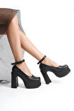 Kadın Della Bilekten Bağlamalı  (12cm) Platform Topuklu Ayakkabı  siyah